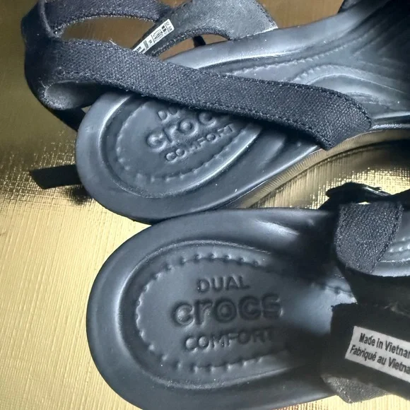 CROCS Black Wedge Sandals with Adjustable Ankle Strap - Picture 5 of 5